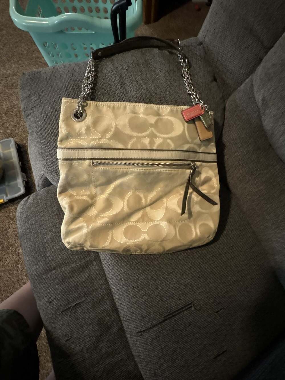 Coach Poppy Signature Jacquard Shoulder Bag with Chain Strap (Style 21161)